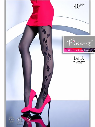 Fiore - Elegant tights with floral pattern Laila 40 DEN, black, size M